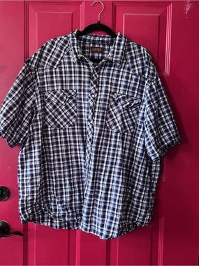 Lincoln Men’s Blue Plaid Short-Sleeve Button-Down Shirt